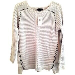 NWT XL Grace Elements Womens Cream 100% Cotton Sweater w Studs Studded Tag $70